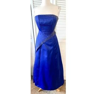 Morgan & Co. Blue by Linda Bernell strapless beaded Cobalt Blue gown 3/4